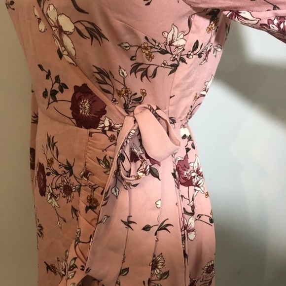 NWOT Pink Floral Faux Wrap Long Sleeve Dress New - Picture 5 of 16